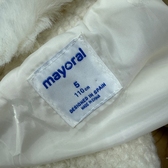 MAYORAL sz 5 white GIRLS faux shearling COAT - Picture 8 of 10